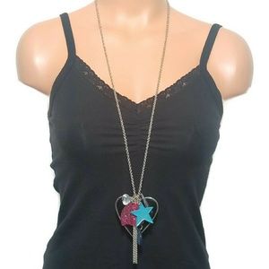 Long Dangly Pink Heart Turquoise Star Necklace